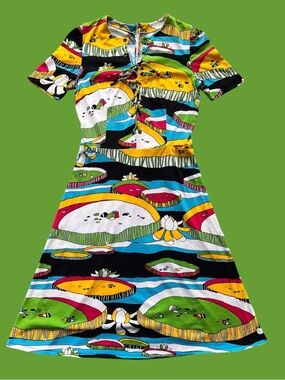 Lotus Flower Indie Boho Handmade Bold Print Dress Size S